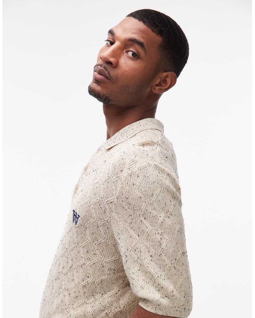 DOUBLE A by WOOD WOOD Natural Lamin Knit Polo Shirt for men