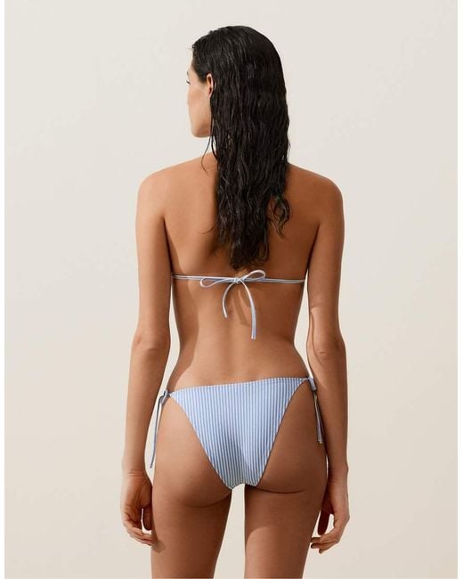 Oysho Blue Textured Stripe Triangle Bikini