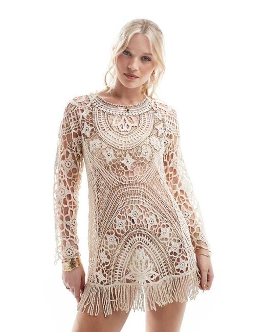 river island white crochet dress River Island crochet beach midi dress in white