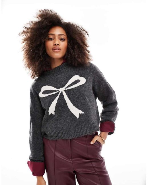 Pull Bear Knit Sweater With Bow Print in Black Lyst UK