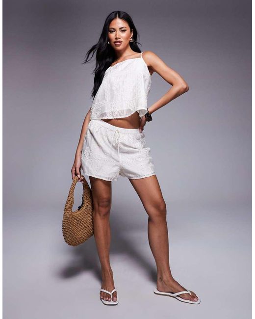 River Island Blue Broderie Textured Shorts Co-Ord
