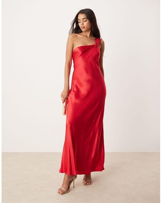 Forever New Red Off Shoulder Satin Midaxi Dress