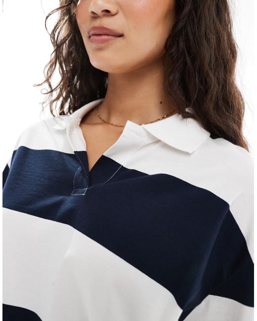 Vero Moda Blue – gestreiftes relaxed-fit-rugby-oberteil