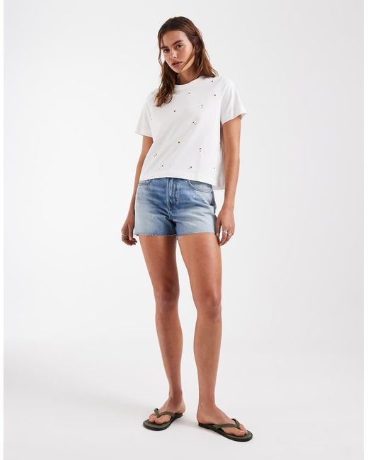 Vero Moda White All Over Sunflower Graphic Embroidered Boxy T-shirt