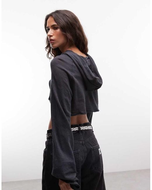Weekday Blue Long Sleeve Cropped Bolero Top With Hood