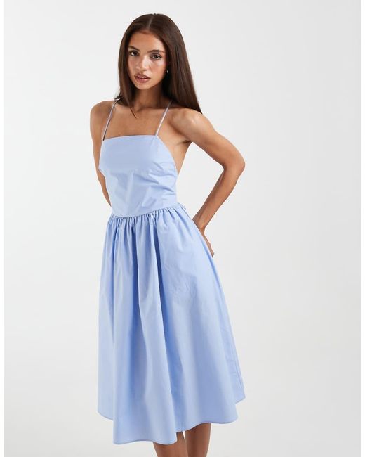 & Other Stories Blue Strappy Halterneck Midi Dress With Low Back