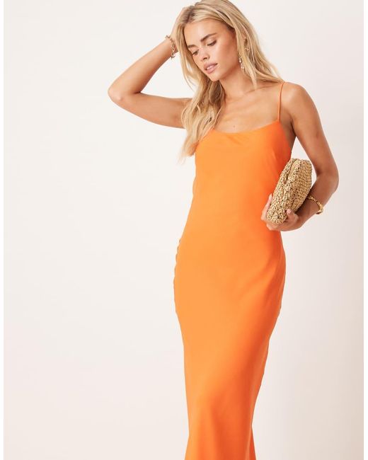 ASOS Orange Asos Design Petite Strap Cowl Back Slip Midi Dress