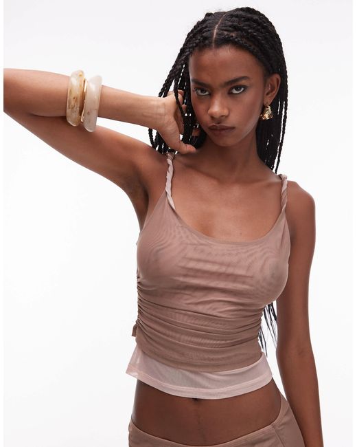 ASOS Brown 90's Mesh Double Layer Twist Top