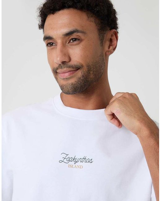 Threadbare White Relaxed Fit Peached Cotton T-Shirt for men