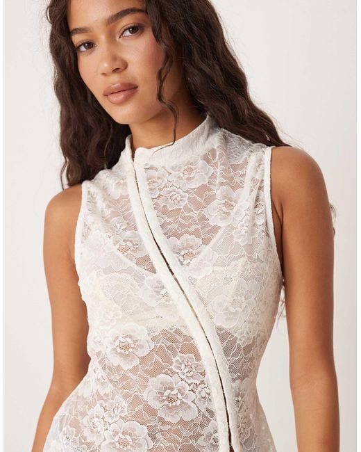 ASOS White Sheer Lace Hook And Eye Longline Top
