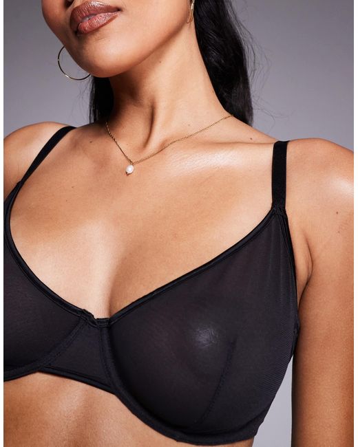 ASOS Black Fuller Bust Lennox Mesh Underwired Bra With Satin Binding
