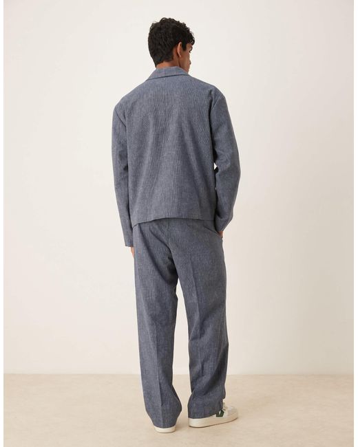 ASOS Blue Wide Leg Linen Suit Trousers for men