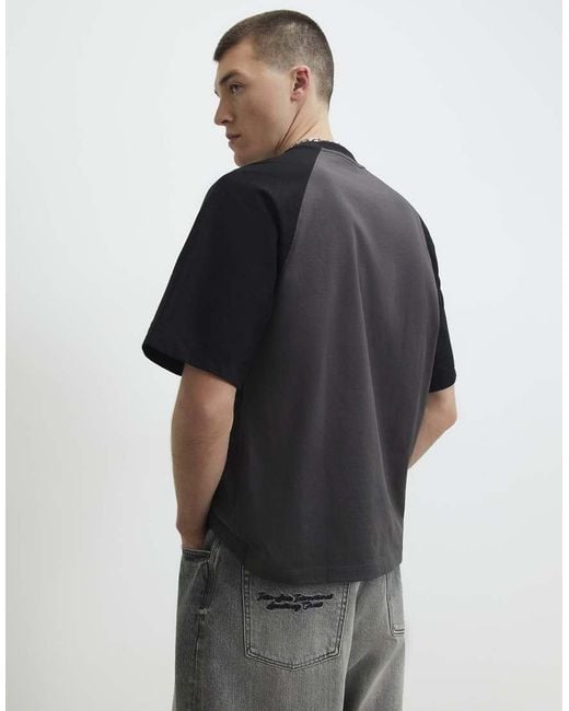 River Island Gray Oversized Fit Raglan Sleeve T-Shirt for men