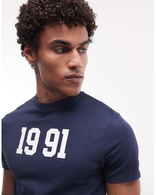 ASOS Blue Slim T-shirt With 1991 Graphic for men