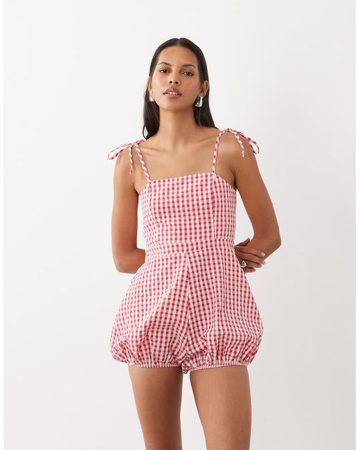 Miss Selfridge Red Gingham Bloomer Playsuit