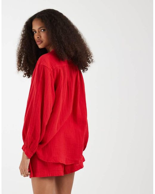 Gap Red Oversized Linen Look Shirt