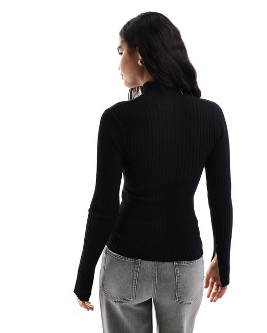 Threadbare Black High Neck Split Sleeve Jumper