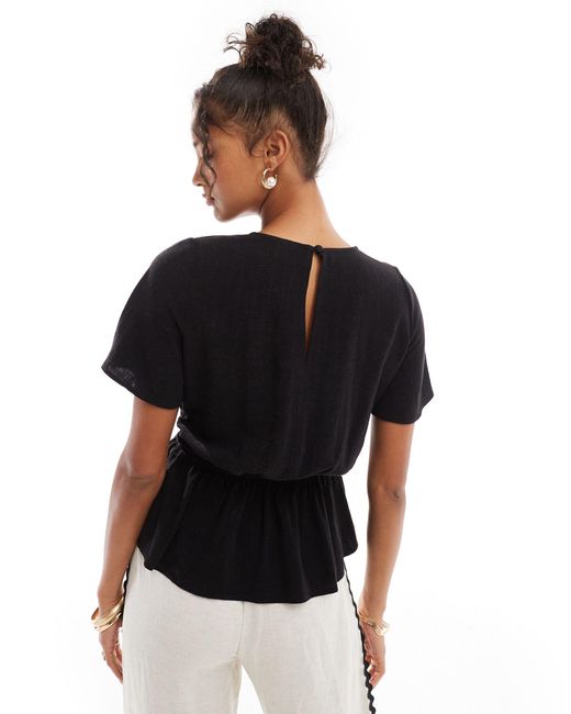 ASOS Black Linen Look Tee With Cut Out Sides