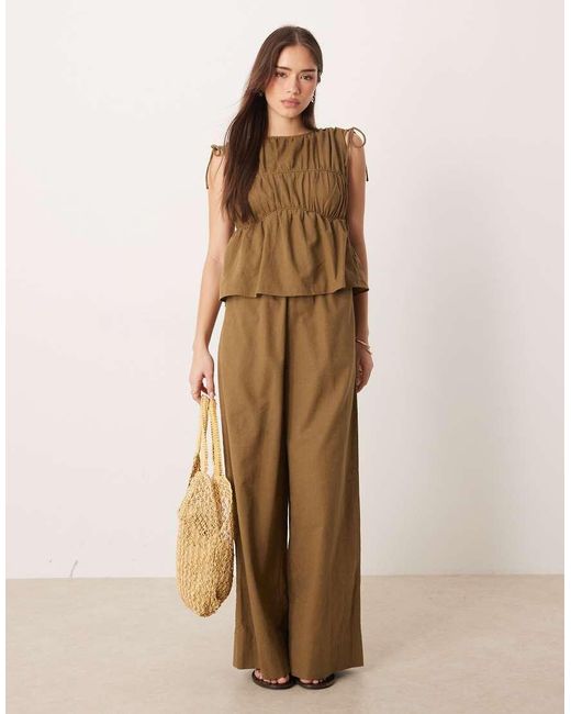 ASOS Natural Double Layer Jumpsuit With Gathered Bust Detail