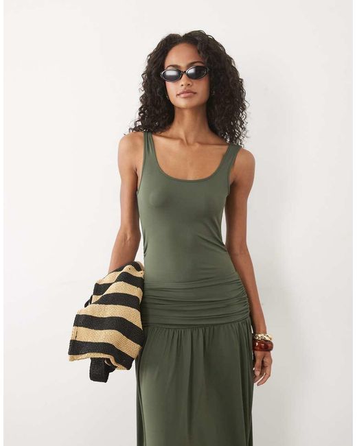 ASOS Green Scoop Vest Maxi Dress With Drop Waist