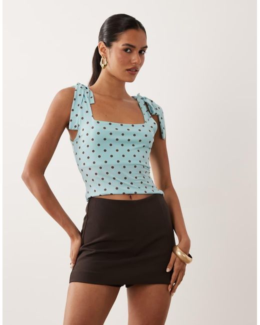 Miss Selfridge Blue Tie Shoulder Top