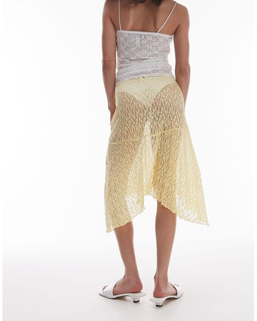 TOPSHOP Natural Jersey Hanky Hem 90s Length Lace Skirt