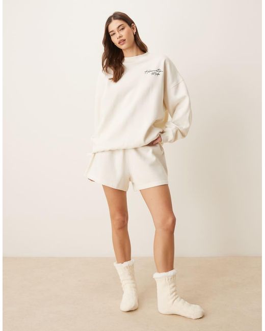 ASOS Natural Hibernation Mode Graphic Print Pyjama Sweatshirt And Short Set
