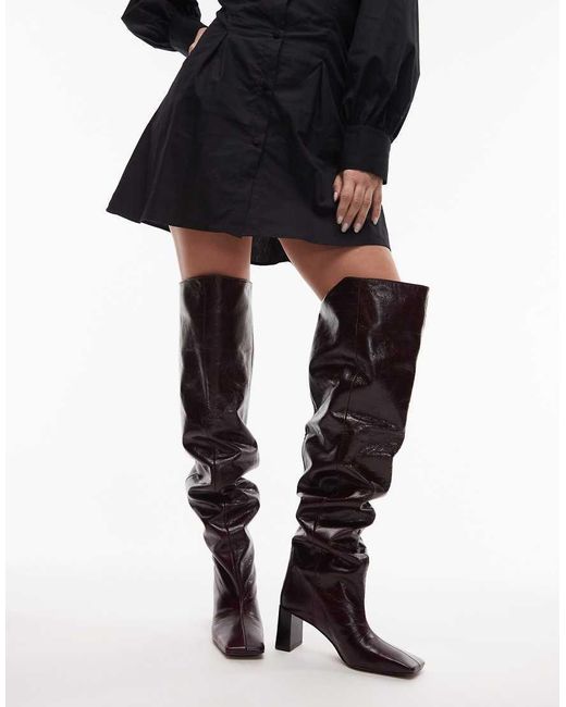 ASOS Red Kane Square Toe Slouchy Over The Knee Boots