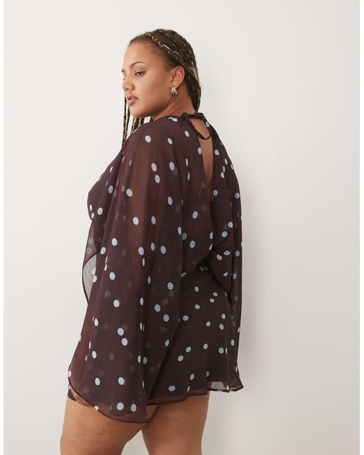 ASOS Brown Asos Design Curve High Neck Drape Front Extreme Cape Sleeve Mini Dress