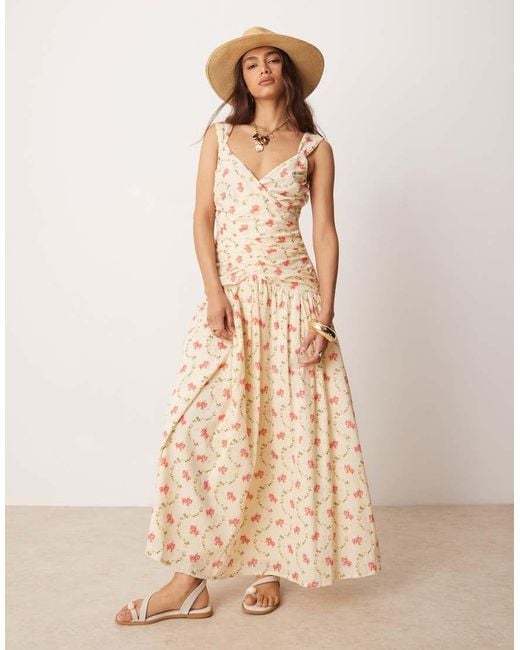 ASOS Natural Dropped Waist Midi Dress With Wrap Bodice
