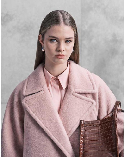 ASOS Pink Premium Oversized Wool Blend Pea Coat