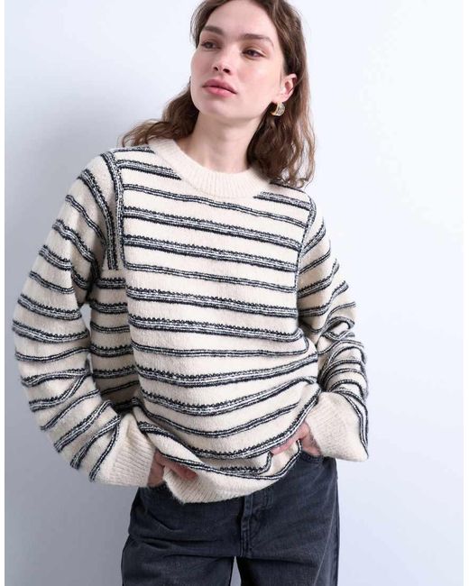 TOPSHOP Gray Knitted Forward Seam Stripe Jumper