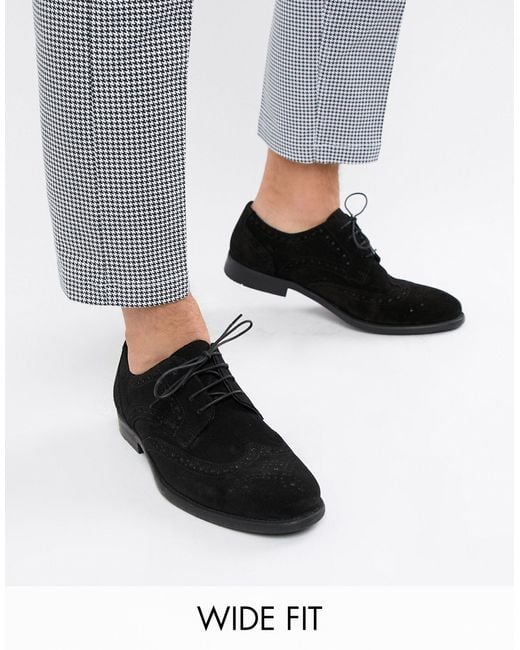 ASOS Wide Fit Derby Brogue Shoes in Black for Men | Lyst Canada