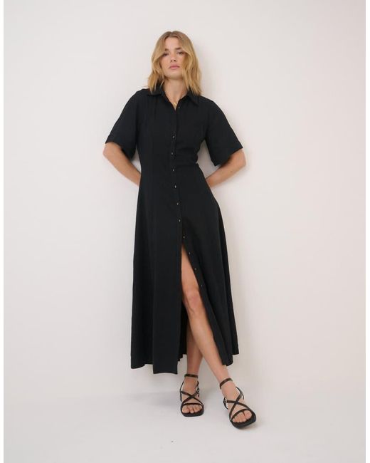 Nobody's Child Black Short Sleeve Linen-Blend Dillon Shirt Dress