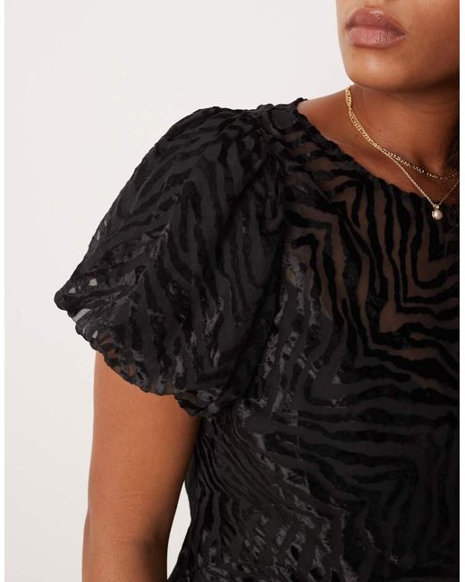 ASOS Black Asos Design Curve Velvet Animal Burnout Puff Sleeve Mini Dress