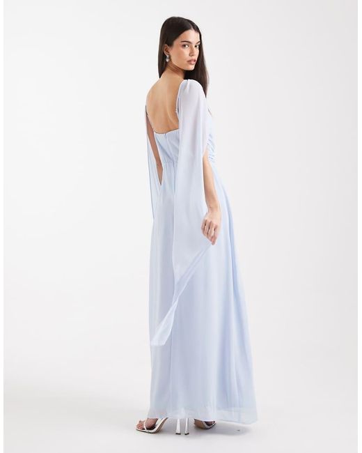 TFNC London White Bridesmaid Chiffon Cape Side Split Maxi Dress