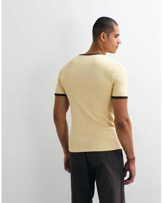 ASOS Natural Muscle Fit T-Shirt With Bound Ringer for men