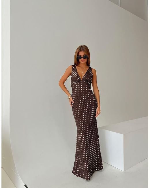 Princess Polly Brown Nellie Deep V Tie Detail Maxi Slip Dress