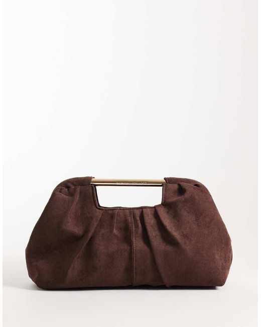 River Island Brown Suedette Ruched Clutch Bag