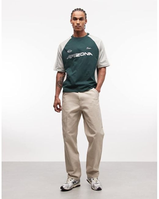 ASOS Green Boxy Oversized T-shirt With Cut And Sew Paneling And Sports Graphics for men