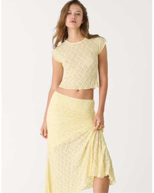 Stradivarius Natural Lace Top With Cap Sleeves