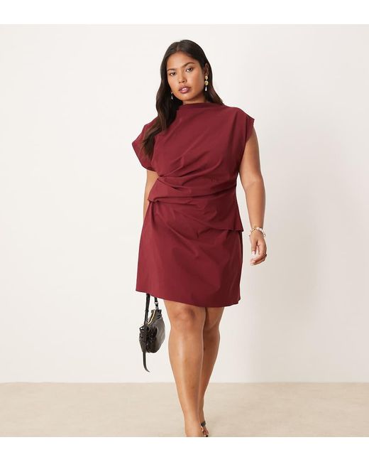 ASOS Red Asos Design Curve High Neck Pleated Bengaline Mini Dress