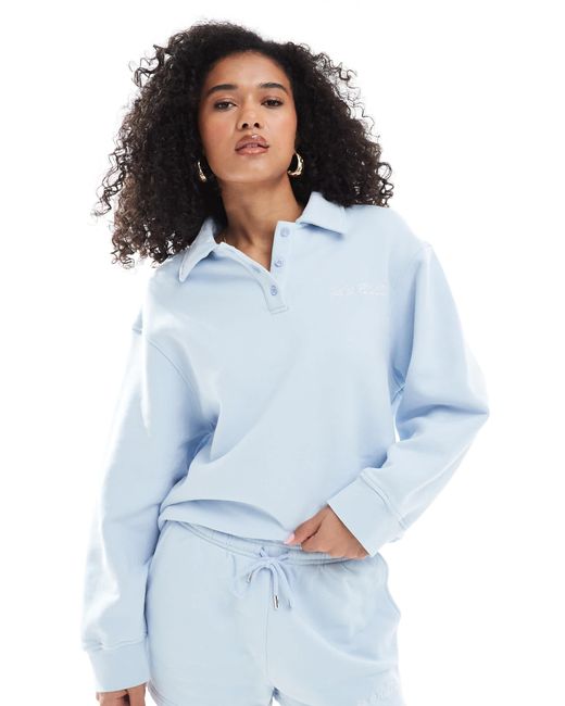 4th & Reckless Blue Collar Button Detail Embroidered Logo Sweatshirt Co-ord