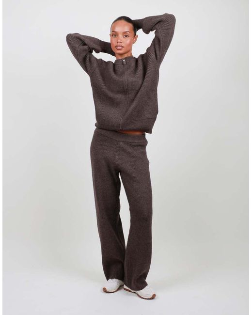 SIMMI Brown Petite Ribbed Knitted Trousers