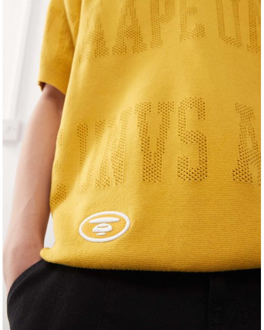 Aape By A Bathing Ape Yellow Aape By A Bathing Ape Multi Logo Knitted Polo for men