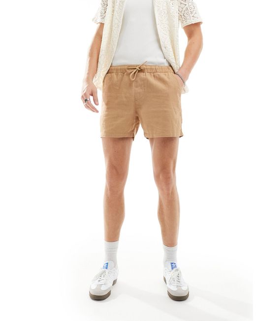 ASOS Natural Slim Linen Shorts for men