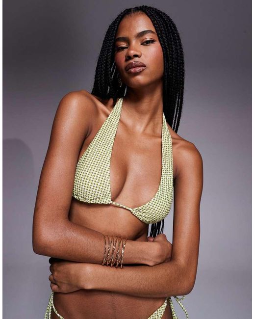 Candypants Brown Geometric Print Halterneck Bikini Top