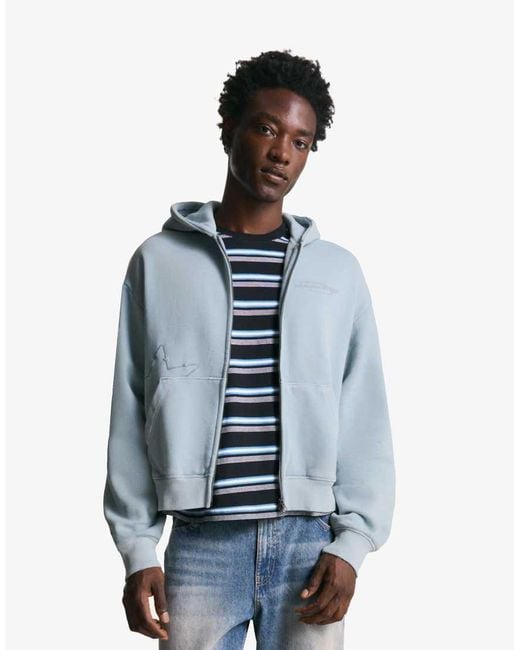 Bershka Blue Cropped Sweatshirt With Zip And Embroidery for men