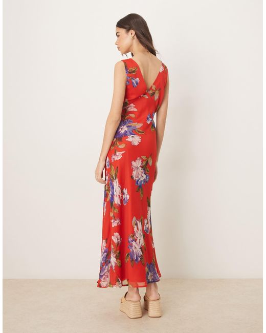 ASOS Red Asos Design Tall V Neck Slip Midi Dress With Bust Tie Detail
