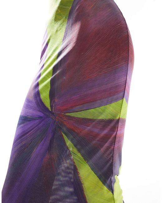Nyx - robe moulante longue asymétrique en tulle - violet et citron vert à fleurs FARAI LONDON en coloris Multicolor